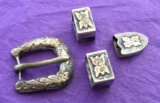 VTG 925 STERLING SILVER Mexican Small Size Western Ranger Cowboy BELT BUCKLE SET 2