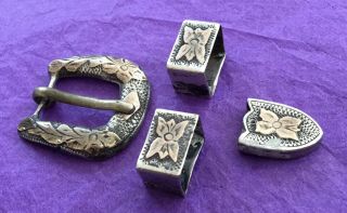 VTG 925 STERLING SILVER Mexican Small Size Western Ranger Cowboy BELT BUCKLE SET 3
