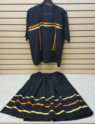 Homemade Xl Black Synthetic Native American Indian Ribbon Skirt & Shirt Set