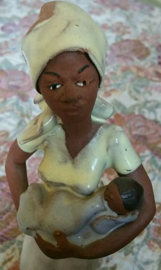 Vintage African American Woman Carrying Baby 9.  5 " Sculpture Figurine