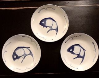 3 Oriental Blue White China Koi Fish Dinner Plate 10.  25 " Squiggle Mult Available