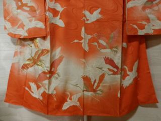 Japanese Vintage Kimono Furisode Silk Orange aa72 007 2