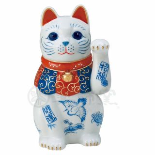 Pottery Maneki Neko Beckoning Lucky Cat 7435 Good Luck Fortune 220mm From Japan
