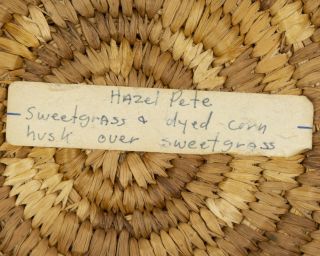 Hazel Pete Chehalis Native American Sweetgrass & Corn Husk Coiled Plaque 7.  25 