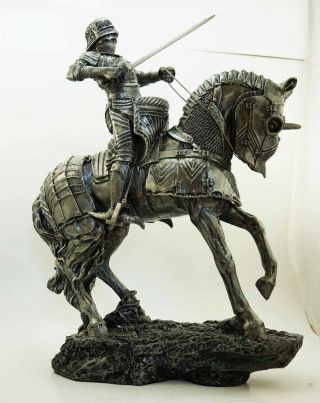 Large Medieval Centurion Knight Of Valor With Armored Horse Statue Handpainted