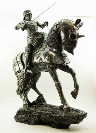 Large Medieval Centurion Knight of Valor With Armored Horse Statue Handpainted 3