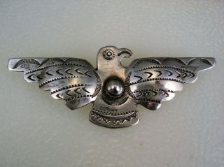Old Hand Made Navajo Fred Harvey Era Stamped Sterling Silver Thunderbird Pin
