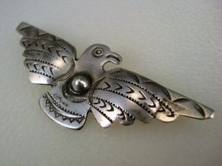 OLD HAND MADE NAVAJO Fred Harvey era STAMPED STERLING SILVER THUNDERBIRD PIN 2