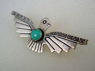 OLD Fred Harvey era STAMPED STERLING SILVER & TURQUOISE THUNDERBIRD PIN 2