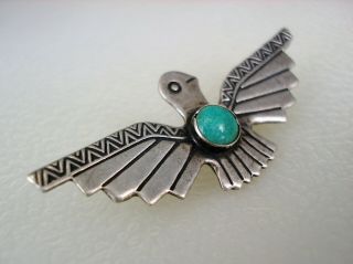 OLD Fred Harvey era STAMPED STERLING SILVER & TURQUOISE THUNDERBIRD PIN 3