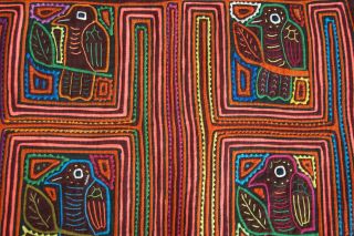 Kuna Abstract Traditional Mola Hand Stitched Applique Bird Maze Art Cloth 73b