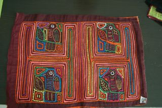 Kuna Abstract Traditional Mola Hand stitched Applique Bird Maze Art Cloth 73B 3