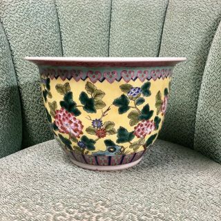 Antique Chinese Porcelian Jardiniere Famille Juane Planter Vase Birds Rose 2