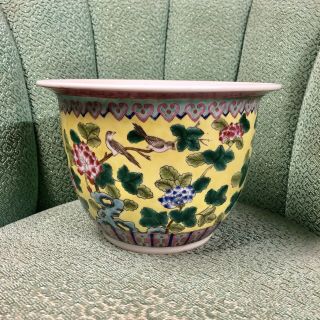 Antique Chinese Porcelian Jardiniere Famille Juane Planter Vase Birds Rose 3