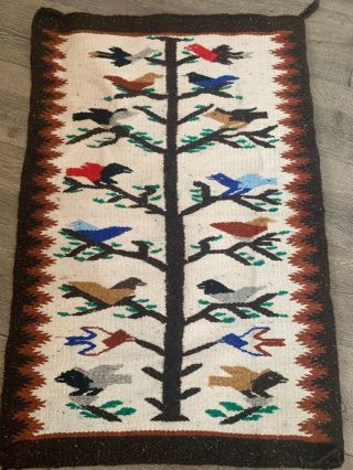 Navajo Wool Tree Of Life Rug Vintavge Native American Textile