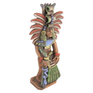 Aztec Ceramic Sculpture Handcrafted Art ' Priest of Quetzalcoatl ' NOVICA Mexico 3