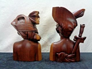 Set Of 2 Handcrafted Wood Carved Tribal 11 