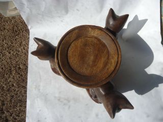 Hand carved wood cats animal holding Stands Bases For Vase Or Bowl 3