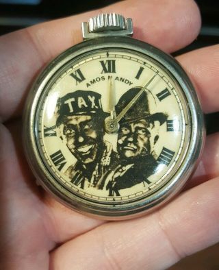 Vintage Rare Windup Pocket Watch Amos ' N Andy Taxi T.  V.  Show BLACK AMERICANA 3