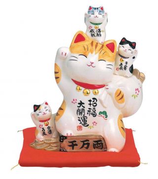 Japan Porcelain Beckoning Cat Maneki Neko Lucky Piggy Bank Am - Y7448 Right Hand
