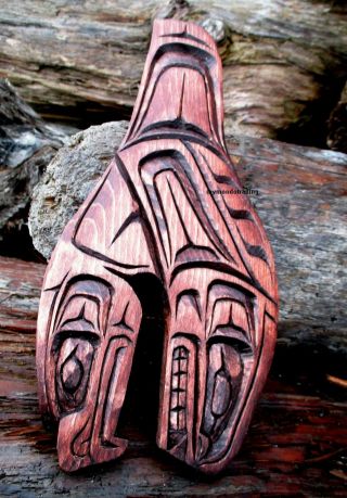 Northwest Coast First Nations Native Wood Art Carved Jumping Whale,  Gino Seward