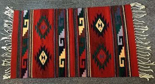 Vintage Zapotec Indian Hand Woven Wool Small Area Rug Wall Hanging 40 " X 23 "