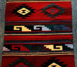 Vintage Zapotec Indian Hand Woven Wool Small Area Rug Wall Hanging 40 