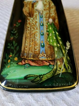 RUSSIAN LACQUER BOX FEDOSKINO VILLAGE FROG PRINCESS SIGNED AND INSCRIBED 2