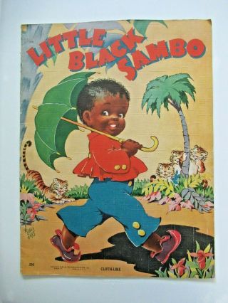 Lovely Vtg 1942 Little Black Sambo Cloth Like Big Book Ethel Hays Saalfield