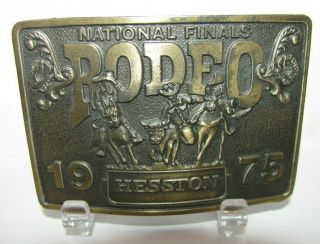 Vintage 1975 Hesston National Finals Rodeo Brass Collector Belt Buckle Ltd Ed
