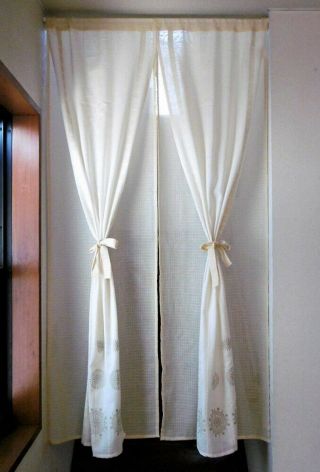 Double Noren Japanese hanging door curtain Ribbon Beige cotton 85 150cm Japan 2