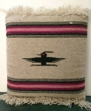 Two Ortega ' s Chimayo Mexico Indian Style Wool Hand Woven Thunderbird Pillows 3