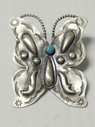 Large Navajo Indian Butterfly Pin / Pendant Sterling Silver Turquoise