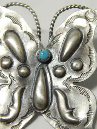 LARGE NAVAJO INDIAN BUTTERFLY PIN / PENDANT STERLING SILVER TURQUOISE 2