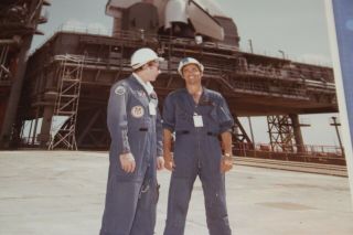 Official NASA Space Shuttle Astronauts Young & Crippen with Orbiter at Pad 39 2