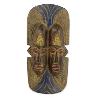 African Mask Two Faces Weathered Wood Hand Carved Wall Art Novica Ghana Igbo