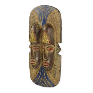 African Mask Two Faces Weathered Wood Hand Carved Wall Art NOVICA Ghana Igbo 3