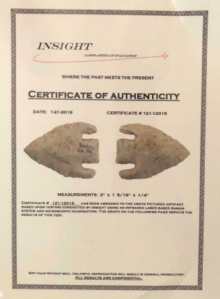 Calf Creek arrowhead authenticated by Insight - - graded as 9.  5 3
