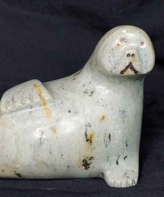 Grumpy OR Sad? SIGNED INUIT Soapstone SEAL Carving.  Sweet FACE Jim Norris NWT 2