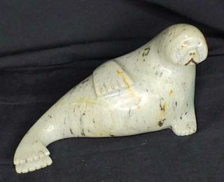 Grumpy OR Sad? SIGNED INUIT Soapstone SEAL Carving.  Sweet FACE Jim Norris NWT 3