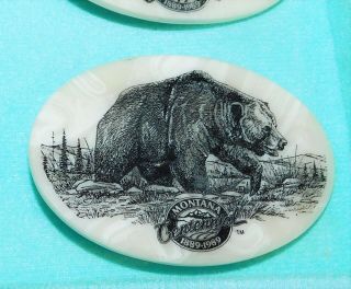 Montana Marble Centennial Etched Grizzly Elk Bald Eagle Belt Buckles,  Box 1989 3
