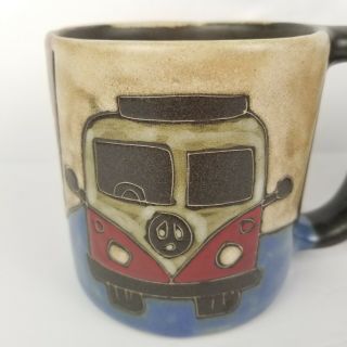 2 Mara Pottery Mugs VW Volkswagen Bus Love Mexico Mug Set Pair Rt 66 Heavy Signe 3