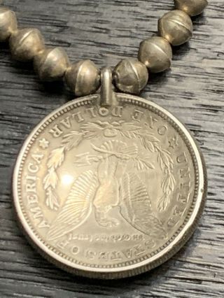 NAVAJO COIN SILVER DOLLAR SQUASH BLOSSOM Morgan Dollar Necklace OLD PAWN 15.  25” 3