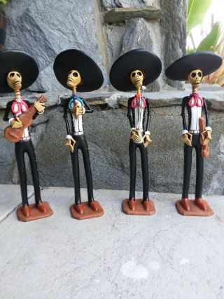 Nwot 4 - Piece Clay Day Of The Dead Mariachi Band Figurines Día De Muertos Dolls