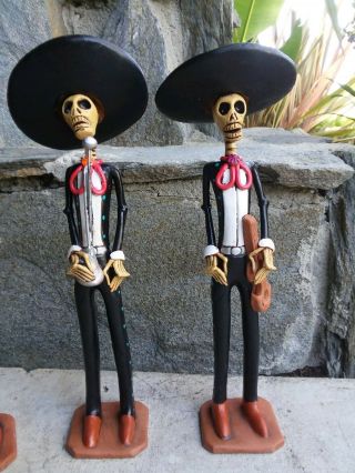 NWOT 4 - piece clay Day Of The Dead Mariachi band Figurines Día de Muertos dolls 2