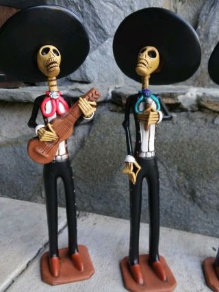 NWOT 4 - piece clay Day Of The Dead Mariachi band Figurines Día de Muertos dolls 3