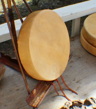 10 " Native American Deer Hide Hand Drum Cherokee Made William Lattie Cert Auth
