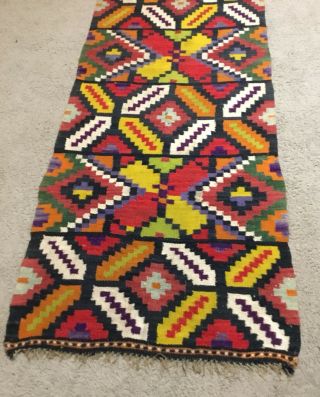 Hand Sewn Hand Made Wool Rug Runner Woven Mexican Indian Style 84” X 28” 2
