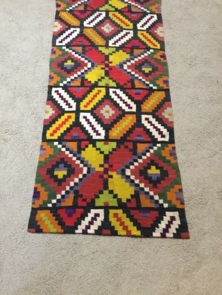 Hand Sewn Hand Made Wool Rug Runner Woven Mexican Indian Style 84” X 28” 3