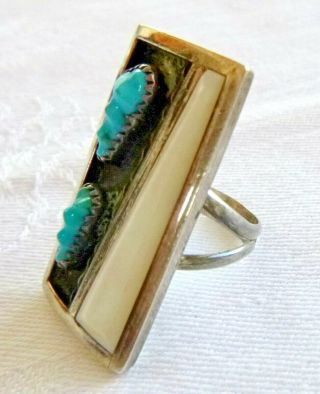 Zuni F.  Panteah Ring Mother of Pearl Turquoise Sterling Silver 13.  4 Grm Sz 7.  25 3